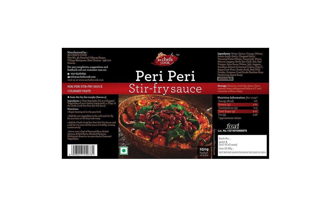As Chefs Cook Peri Peri Stir-Fry Sauce   Glass Jar  250 grams